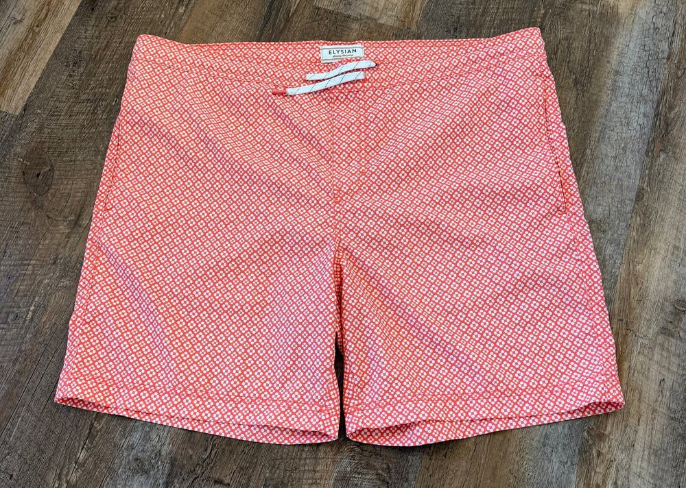 Elysian Coral Geometric Swim Trunks Medium